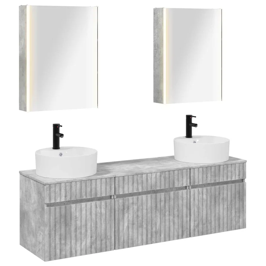 Ensemble d'armoire de salle de bain 5 pcs Gris béton - 2