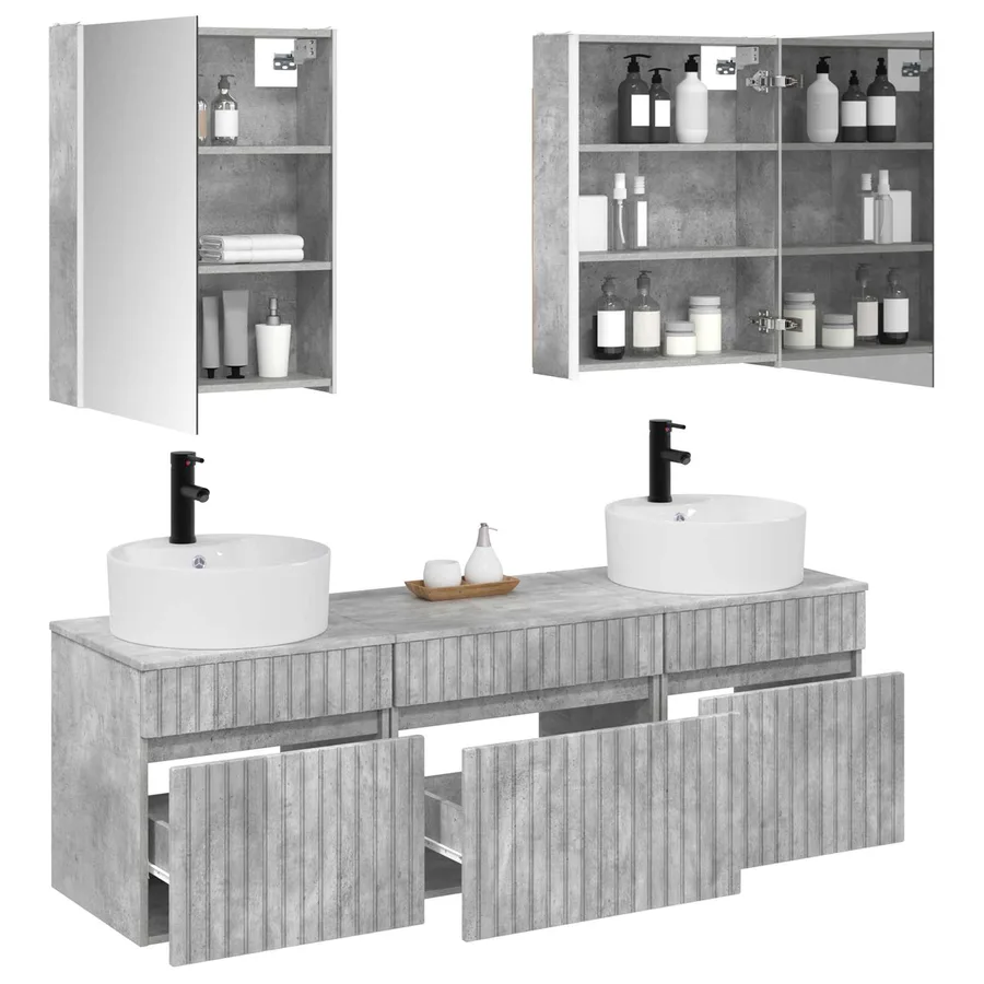 Ensemble d'armoire de salle de bain 5 pcs Gris béton - 3