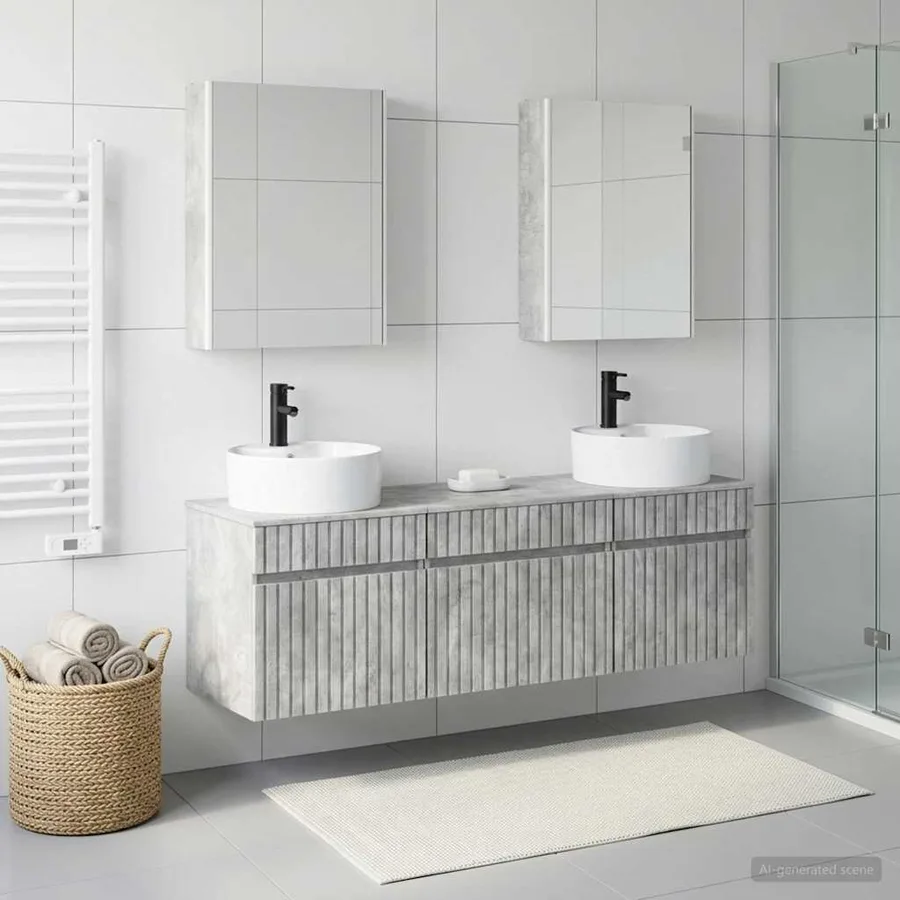 Ensemble d'armoire de salle de bain 5 pcs Gris béton - 4