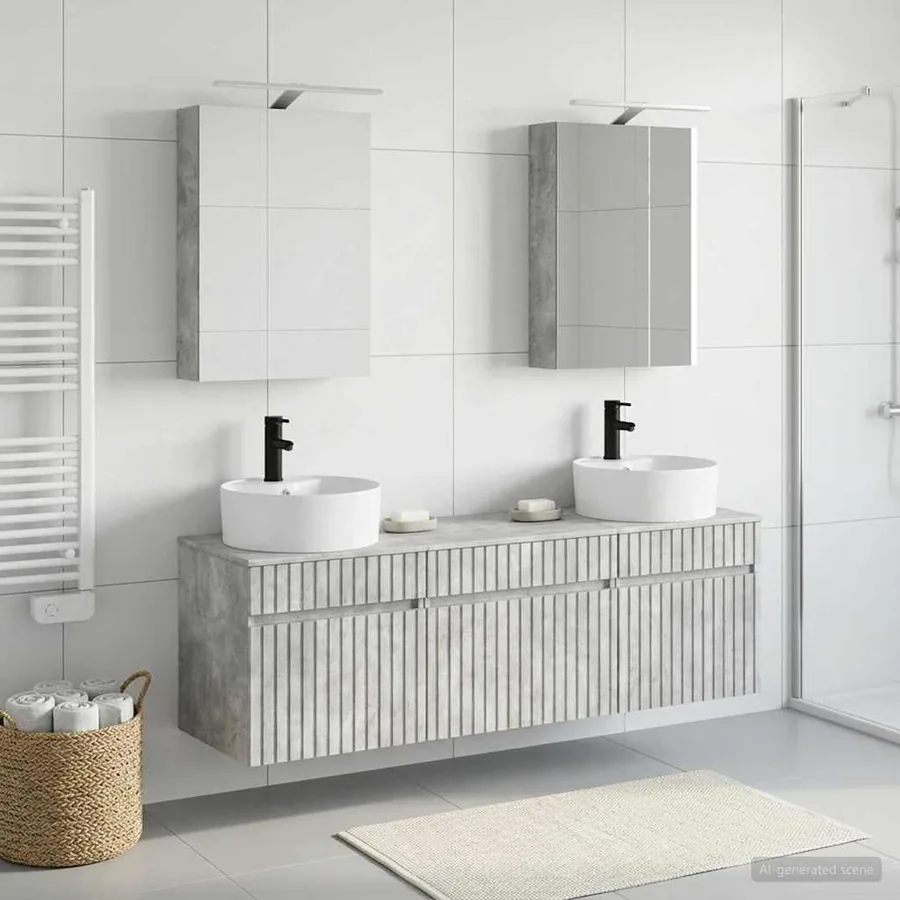 Ensemble d'armoire de salle de bain 5 pcs Gris béton