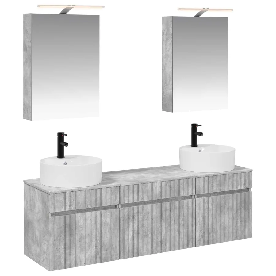 Ensemble d'armoire de salle de bain 5 pcs Gris béton - 2