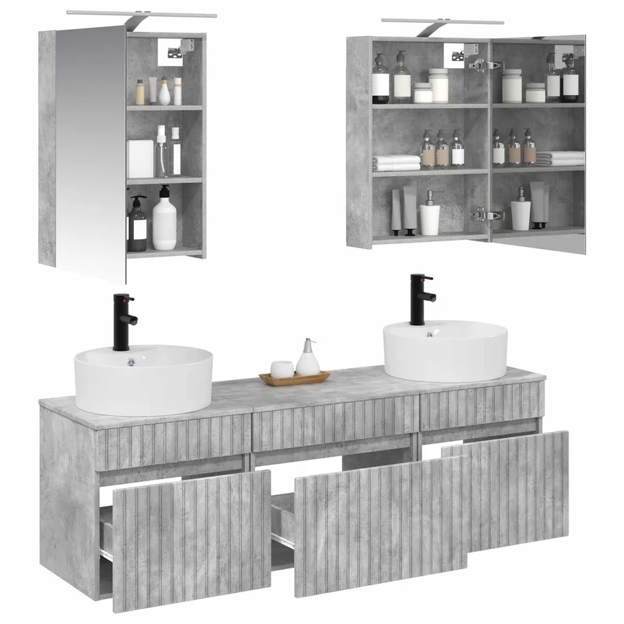 Ensemble d'armoire de salle de bain 5 pcs Gris béton - 3