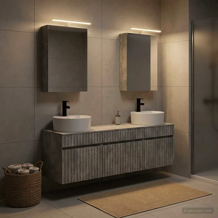 Ensemble d'armoire de salle de bain 5 pcs Gris béton - 4