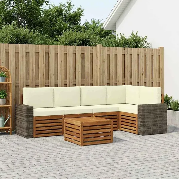 Ensemble de canapé d'angle avec coussin 6 pcs Naturel et Crème