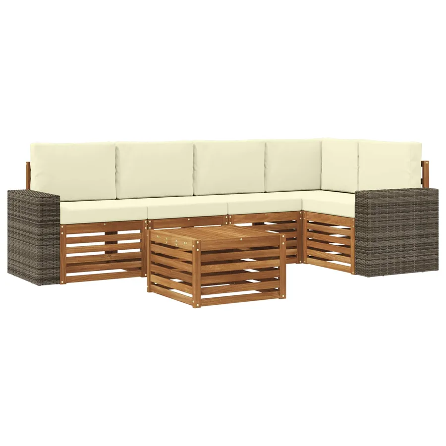 Ensemble de canapé d'angle avec coussin 6 pcs Naturel et Crème - 2