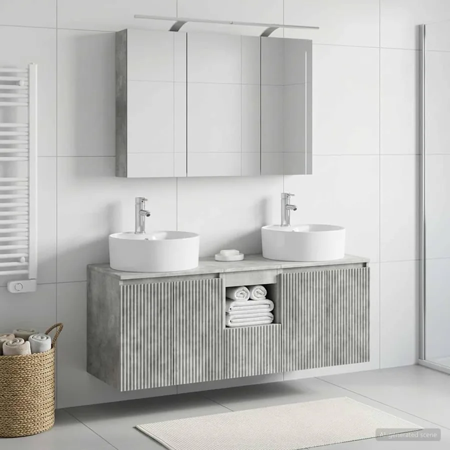 Ensemble d'armoire de salle de bain 4 pcs Gris béton