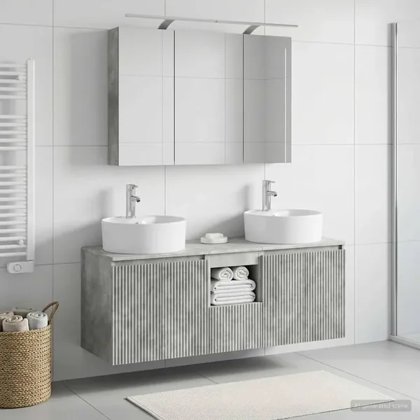 Ensemble d'armoire de salle de bain 4 pcs Gris béton