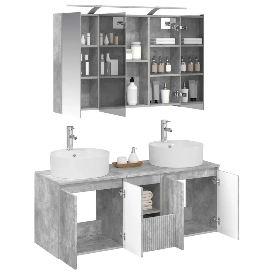 Ensemble d'armoire de salle de bain 4 pcs Gris béton - 3