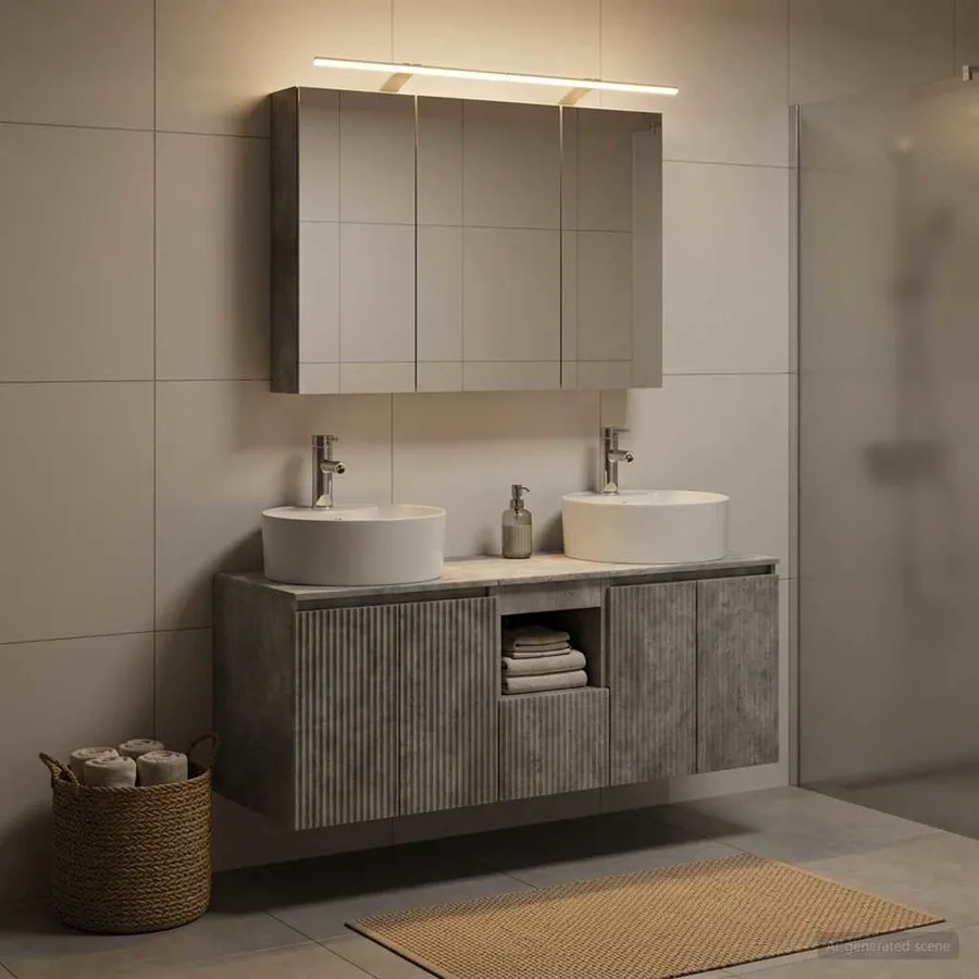 Ensemble d'armoire de salle de bain 4 pcs Gris béton - 4
