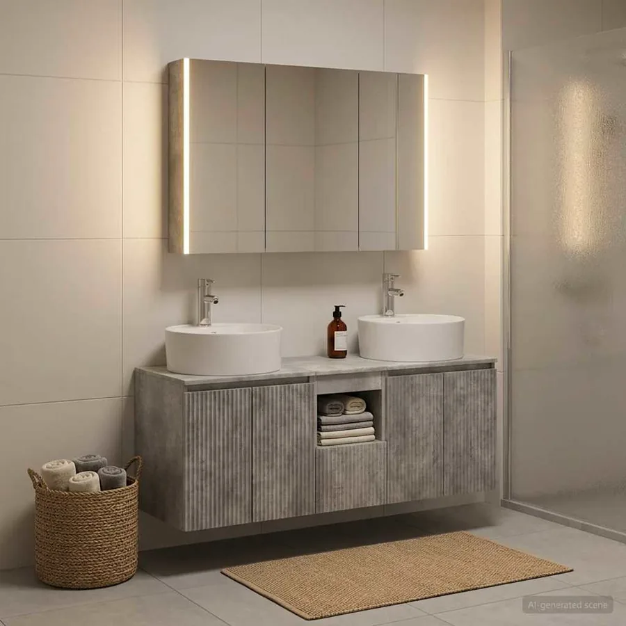 Ensemble d'armoire de salle de bain 4 pcs Gris béton