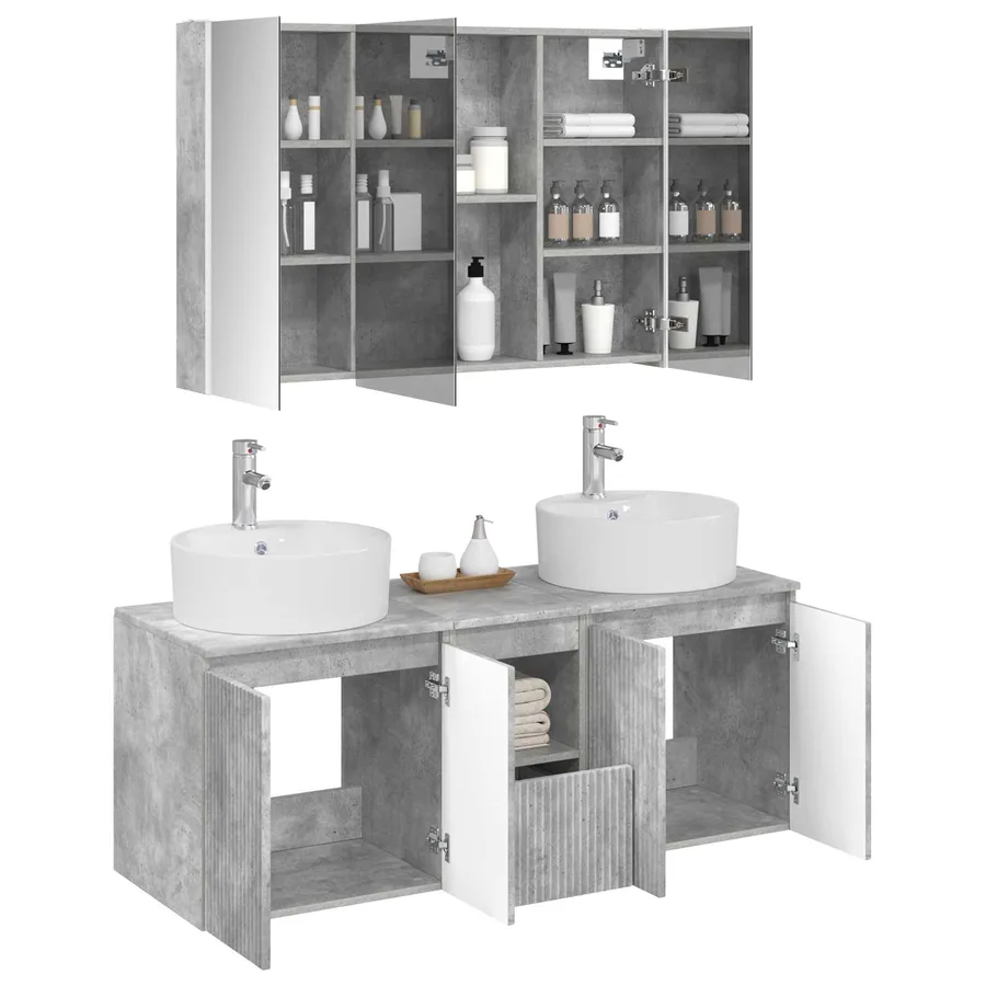 Ensemble d'armoire de salle de bain 4 pcs Gris béton - 3