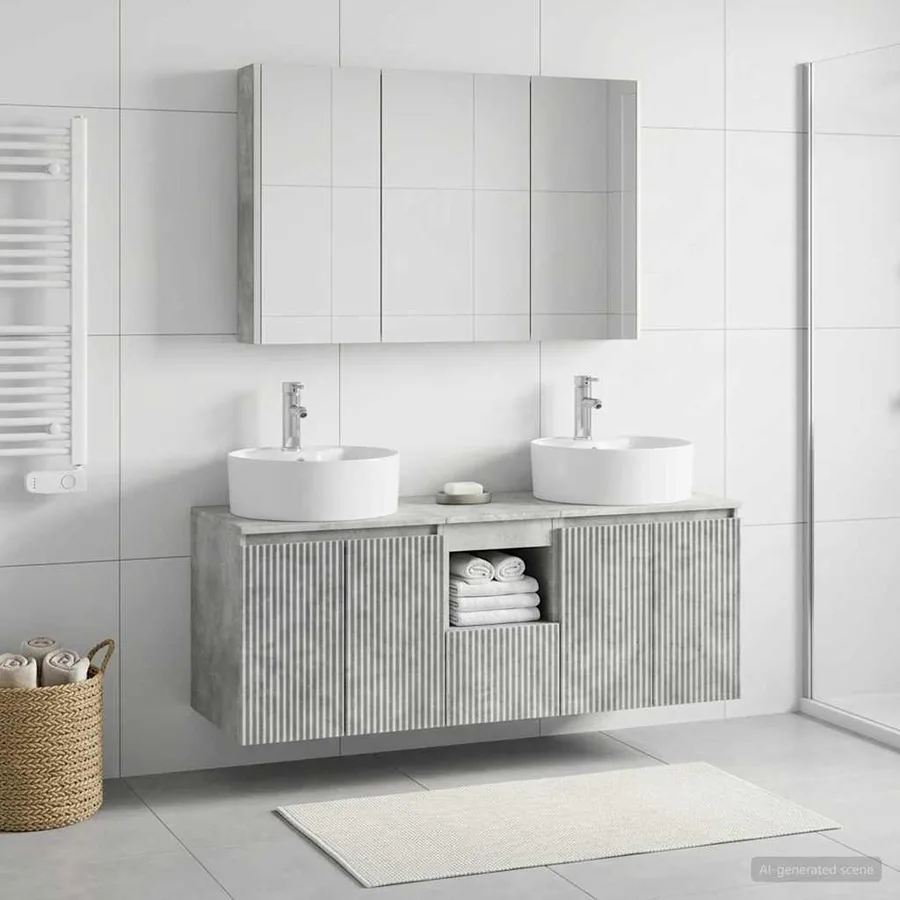Ensemble d'armoire de salle de bain 4 pcs Gris béton - 4