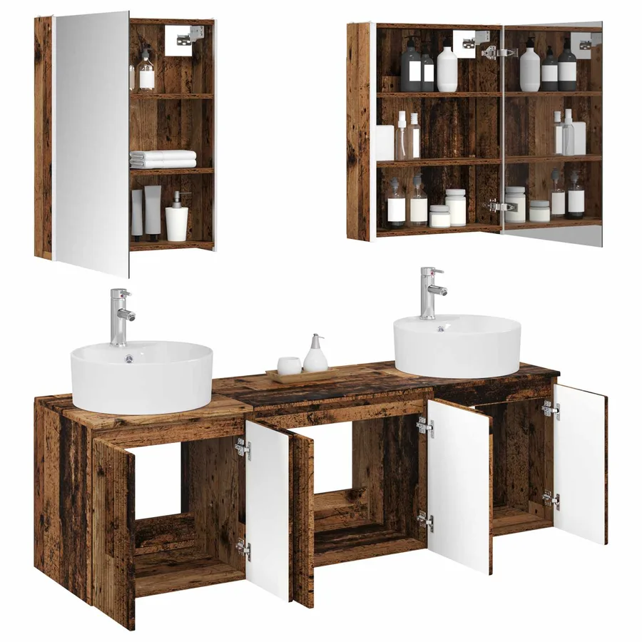 Ensemble d'armoire de salle de bain 5 pcs Bois ancien - 3