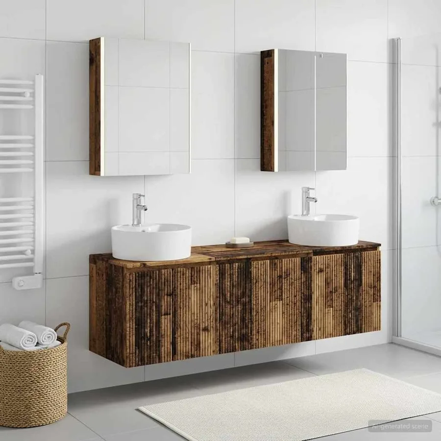 Ensemble d'armoire de salle de bain 5 pcs Bois ancien - 4