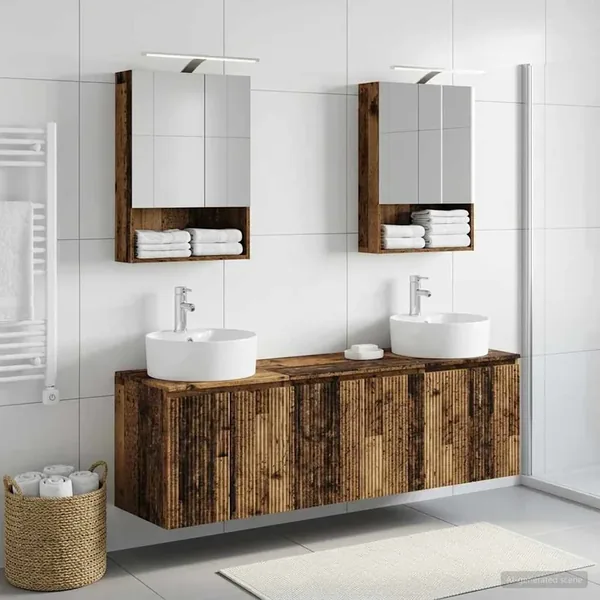 Ensemble d'armoire de salle de bain 5 pcs Bois ancien