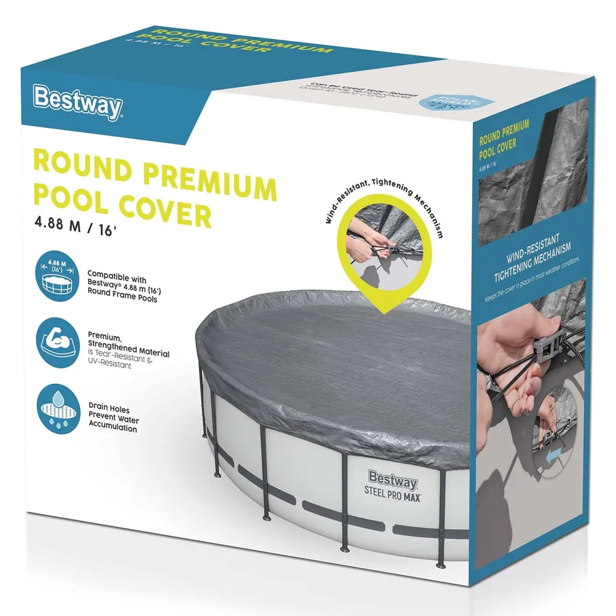 Bestway Couverture de piscine 1 Ø6,71 m Rond Polyester Gris for - 3