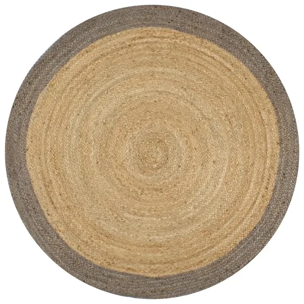 Tapis fait à la main Jute avec bord gris 90 cm