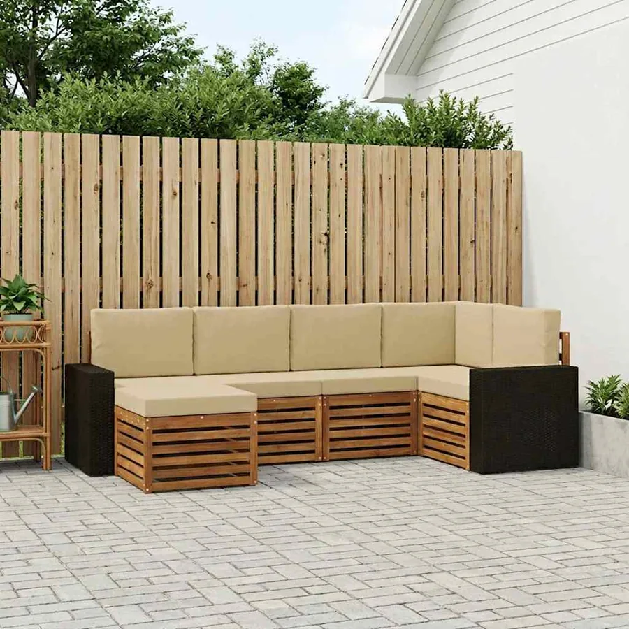 Ensemble de canapé d'angle avec coussin 6 pcs Naturel et Beige