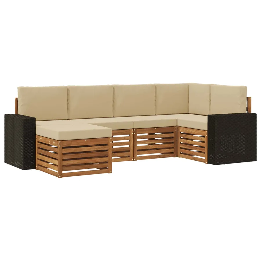 Ensemble de canapé d'angle avec coussin 6 pcs Naturel et Beige - 2