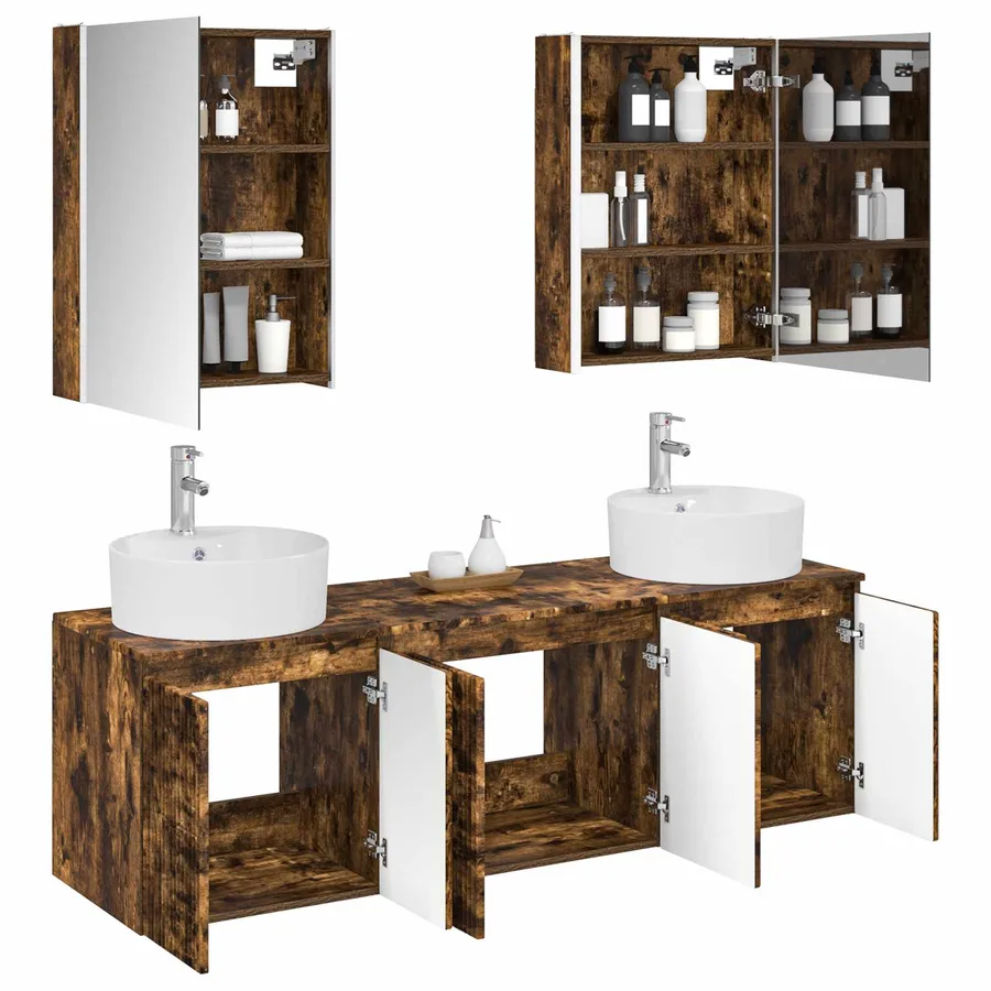 Ensemble d'armoire de salle de bain 5 pcs Chêne fumé - 3