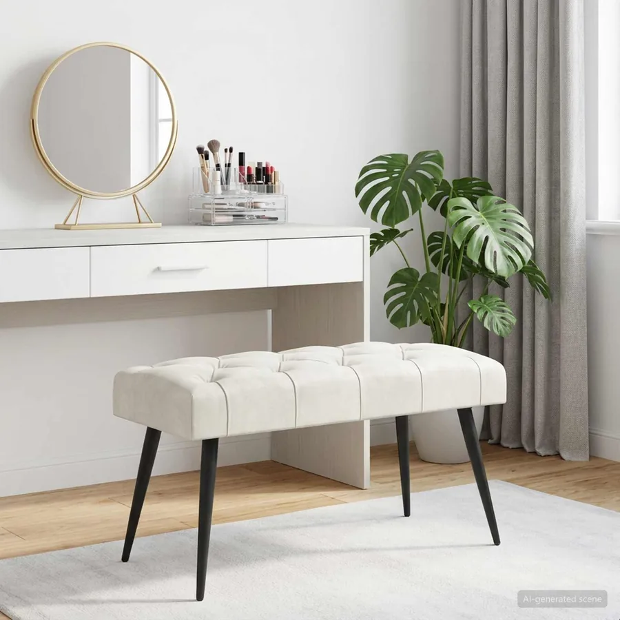 Banc avec capitonnage bouton Crème 80 x 40 x 46 cm Velours