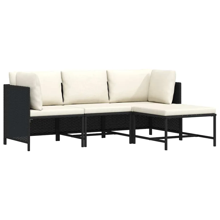 Canapés de jardin 4 pcs avec coussins Noir Résine tressée