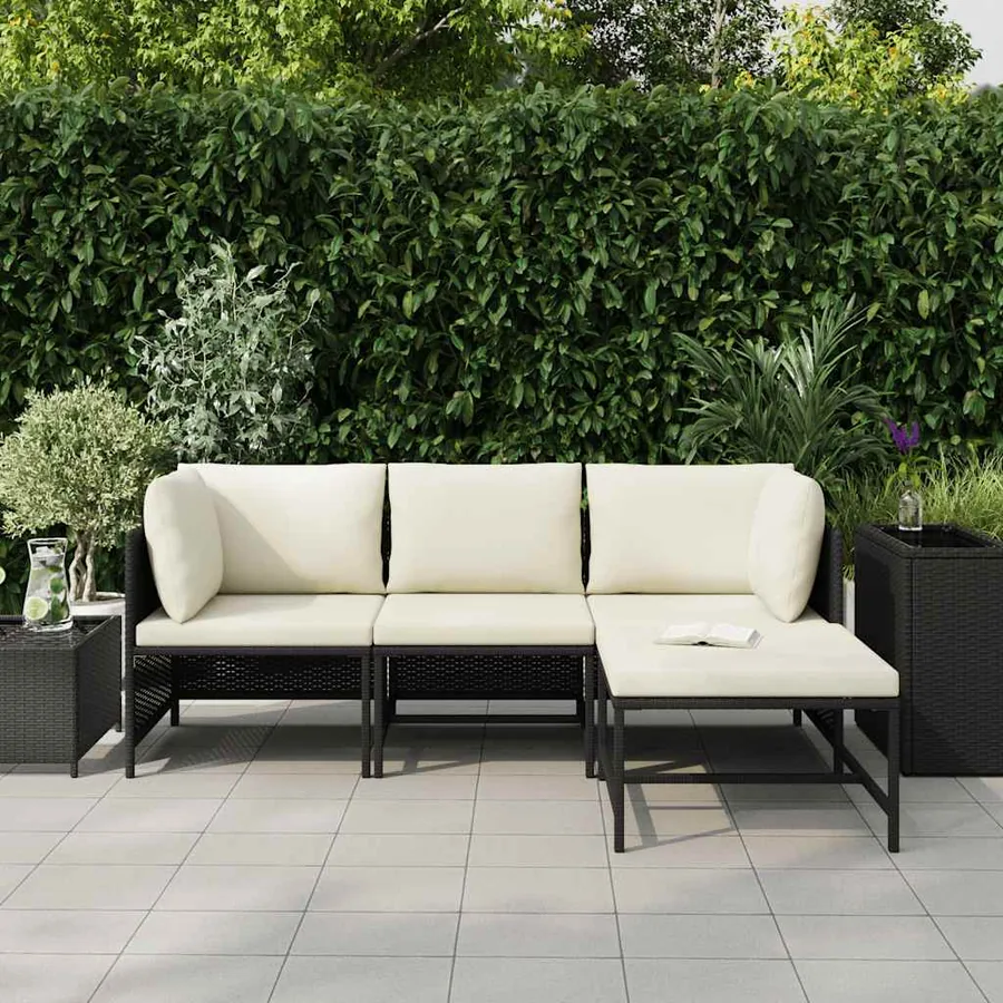 Canapés de jardin 4 pcs avec coussins Noir Résine tressée - 3
