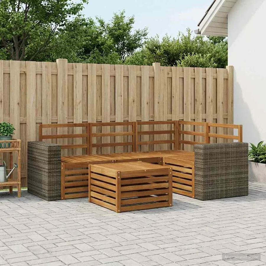 Ensemble de canapés d'extérieur 5 pcs Naturel 59 x 59 x 37 cm