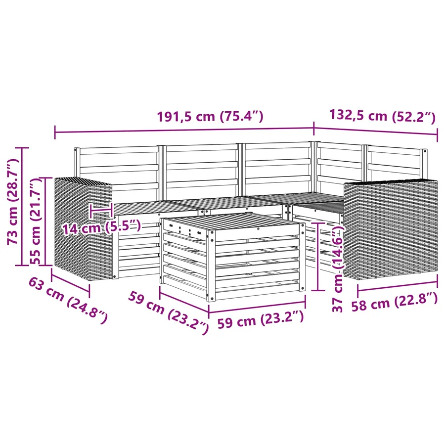 Ensemble de canapés d'extérieur 5 pcs Naturel 59 x 59 x 37 cm - 8