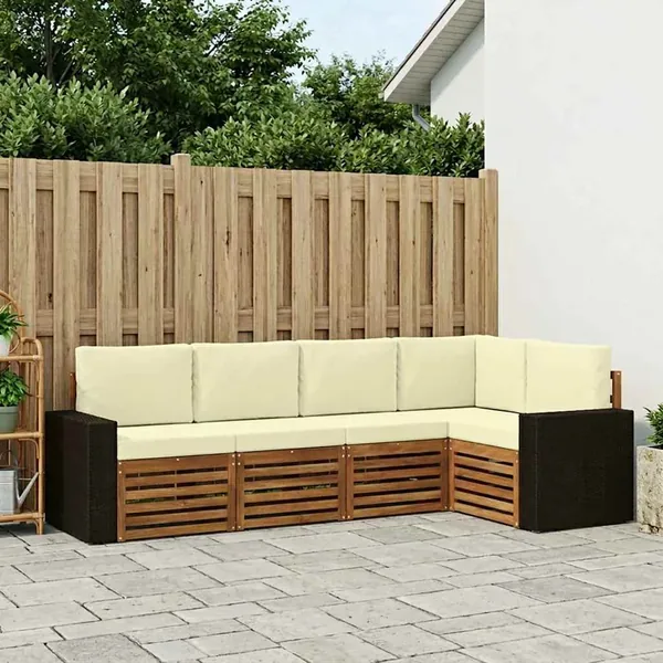 Ensemble de canapé d'angle avec coussin 5 pcs Naturel et Crème