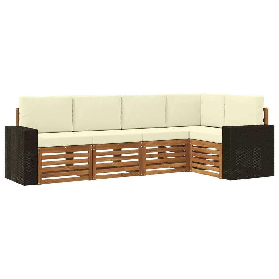 Ensemble de canapé d'angle avec coussin 5 pcs Naturel et Crème - 2