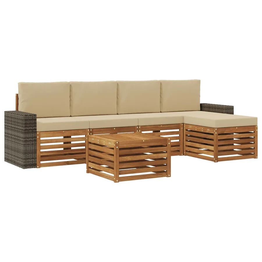 Ensemble de canapés d'extérieur 6 pcs Naturel et Beige - 2