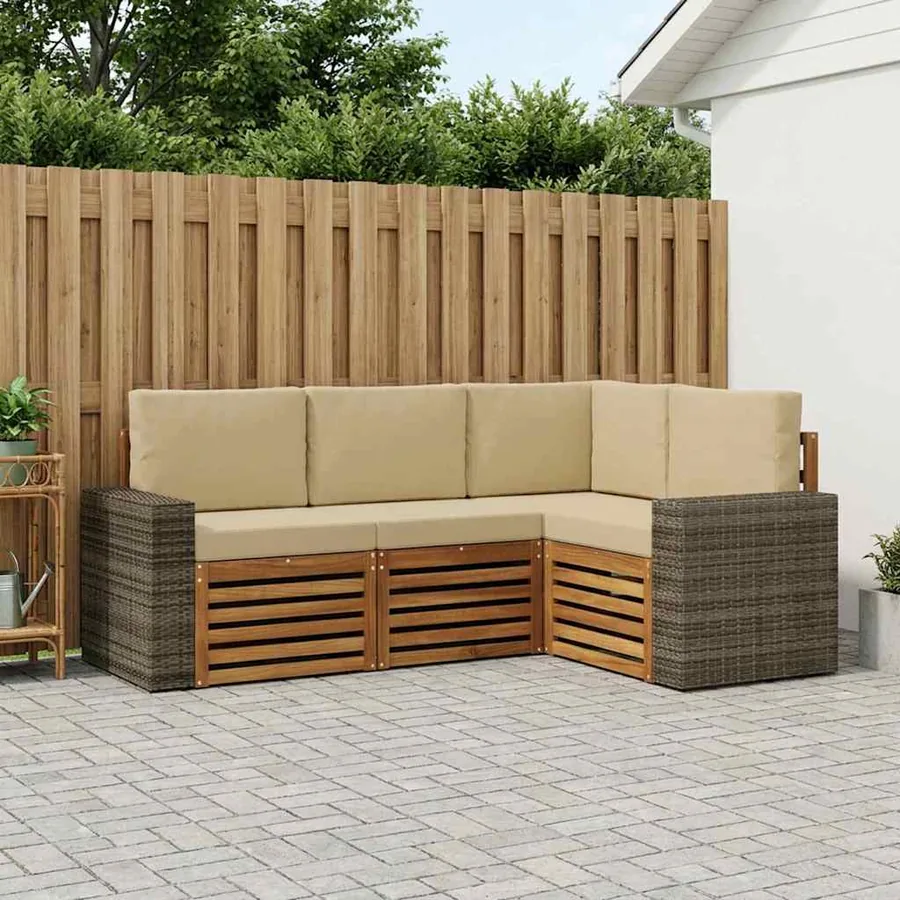 Ensembles de canapés avec coussin 4 pcs Bois d'Acacia Massif