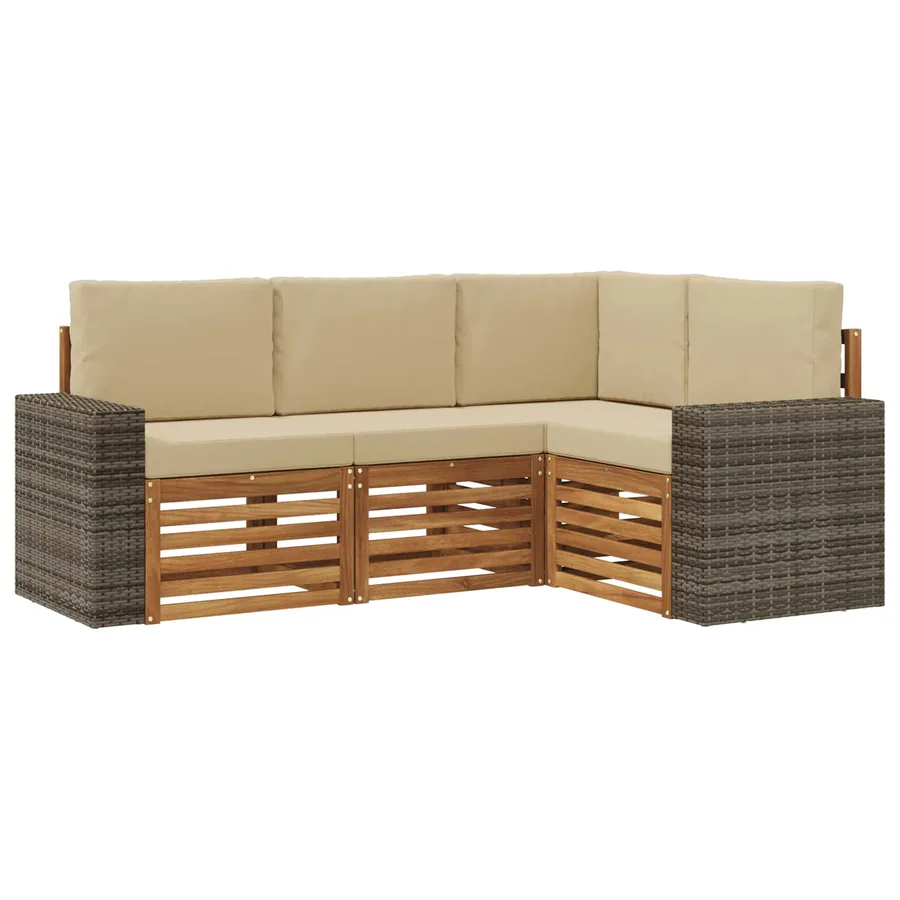 Ensembles de canapés avec coussin 4 pcs Bois d'Acacia Massif - 2