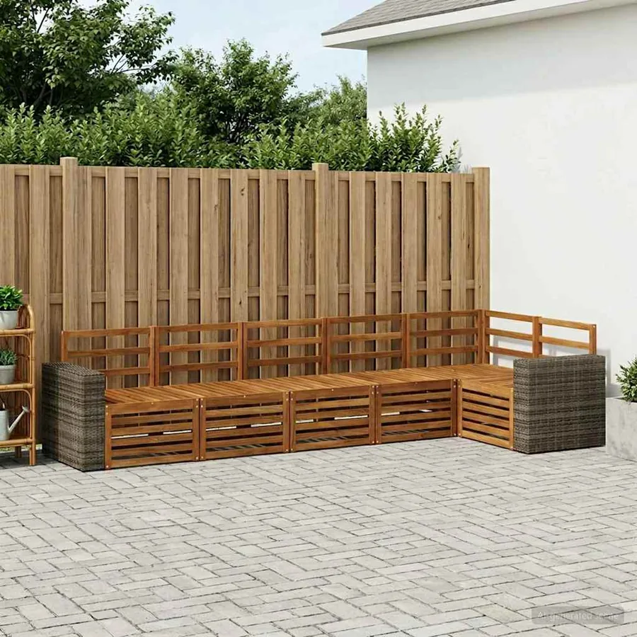 Ensemble de canapé d'angle 6 pcs Naturel Bois d'Acacia Massif