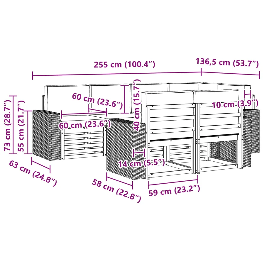Ensemble de canapé d'angle avec coussin 7 pcs Naturel et Beige - 7