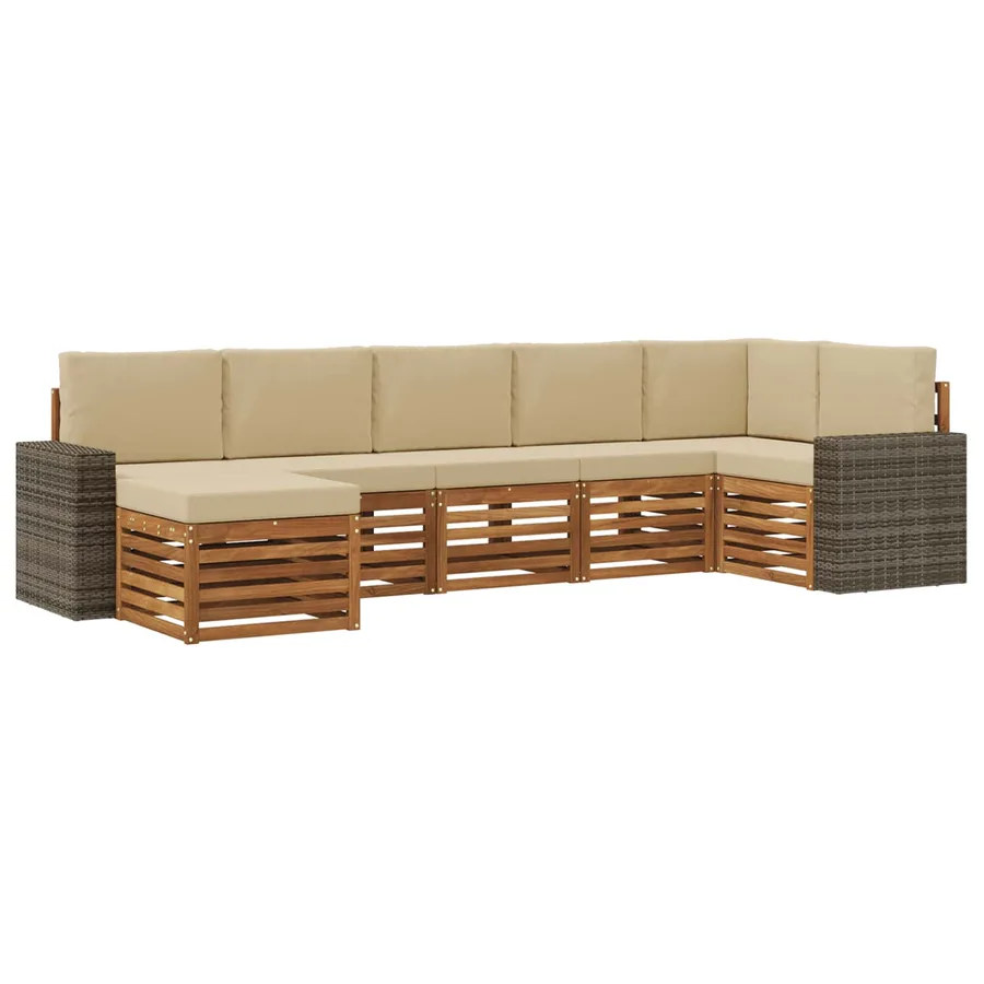 Ensemble de canapé d'angle avec coussin 7 pcs Naturel et Beige - 2