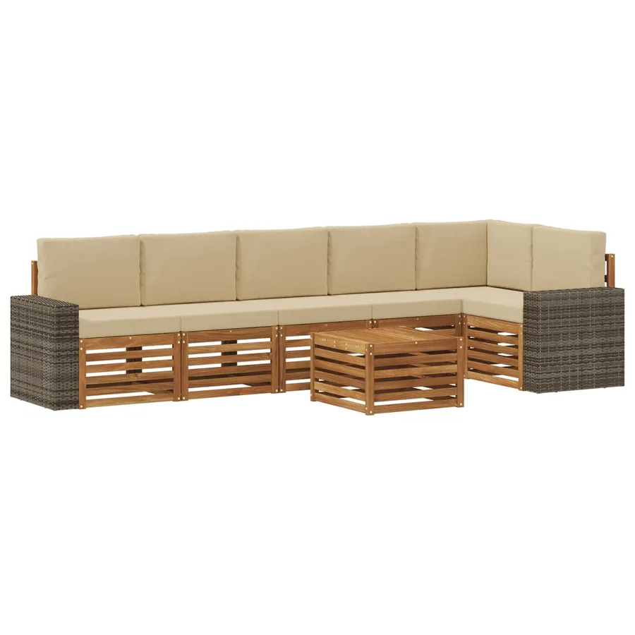 Ensemble de canapé d'angle avec coussin 7 pcs Naturel et Beige - 2