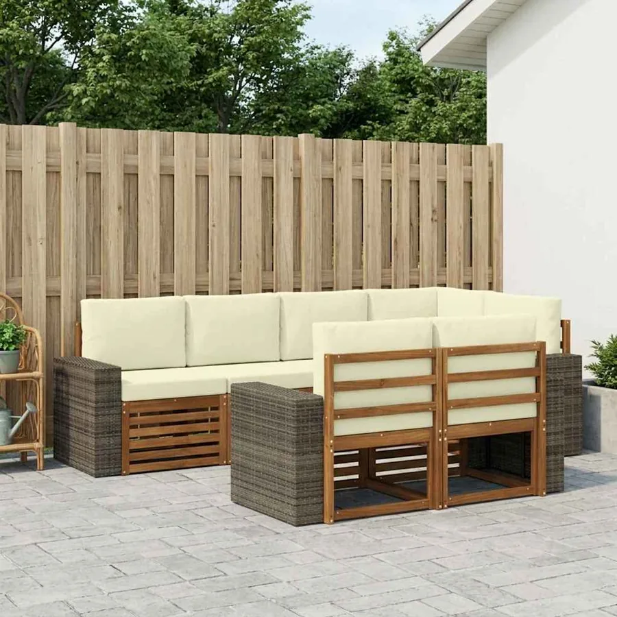 Ensemble de canapé d'angle avec coussin 7 pcs Naturel et Crème