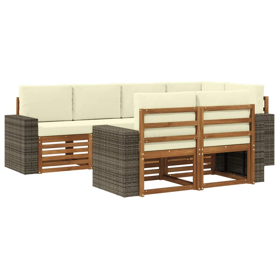 Ensemble de canapé d'angle avec coussin 7 pcs Naturel et Crème - 2
