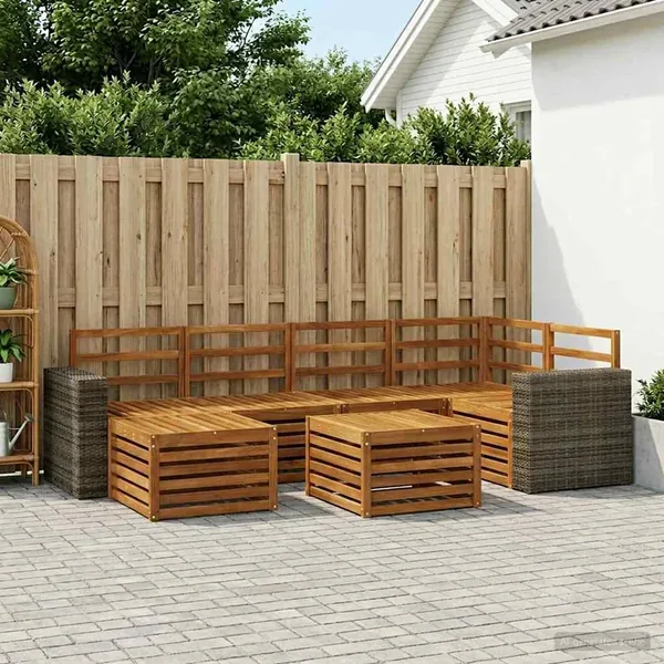 Ensemble de canapé d'angle 6 pcs Naturel Bois d'Acacia Massif