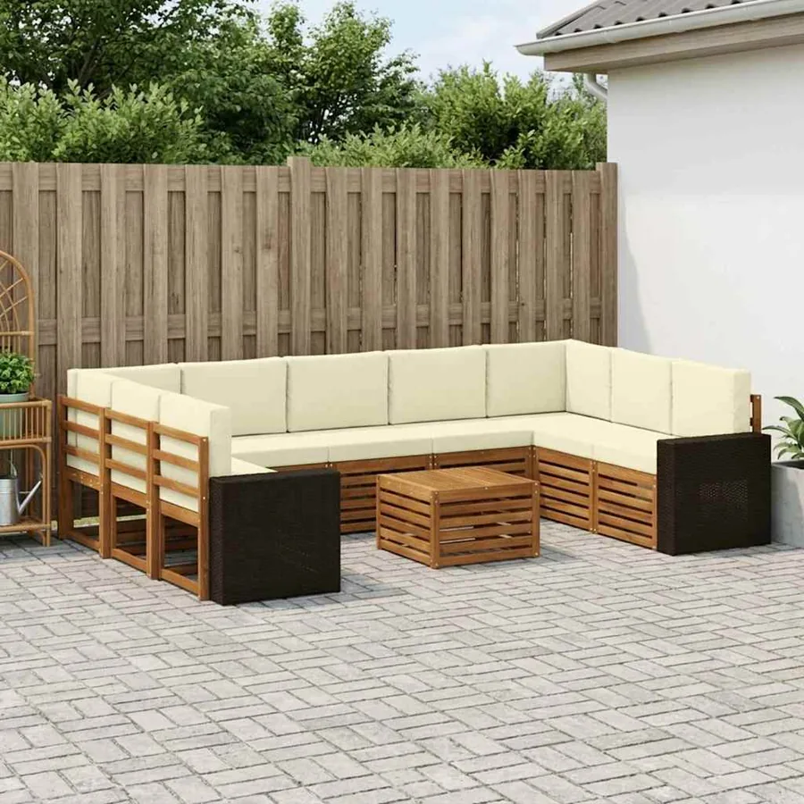 Ensembles de canapés avec coussin 10 pcs Naturel et Crème