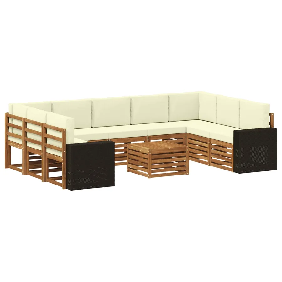Ensembles de canapés avec coussin 10 pcs Naturel et Crème - 2