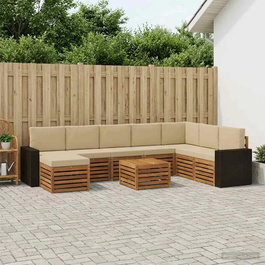 Ensemble de canapés d'extérieur 9 pcs Naturel et Beige