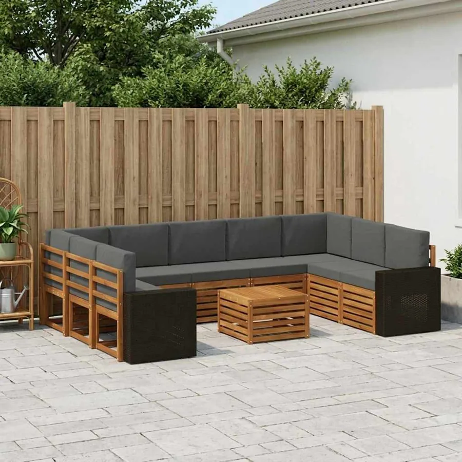 Ensembles de canapés avec coussin 10 pcs Naturel et Anthracite