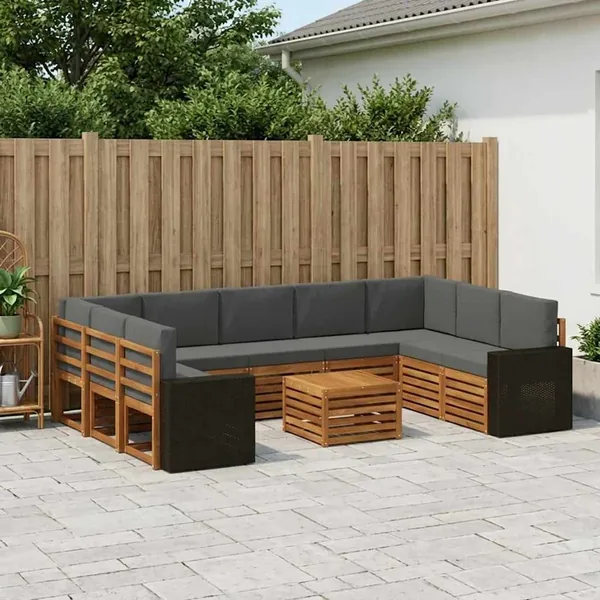 Ensembles de canapés avec coussin 10 pcs Naturel et Anthracite