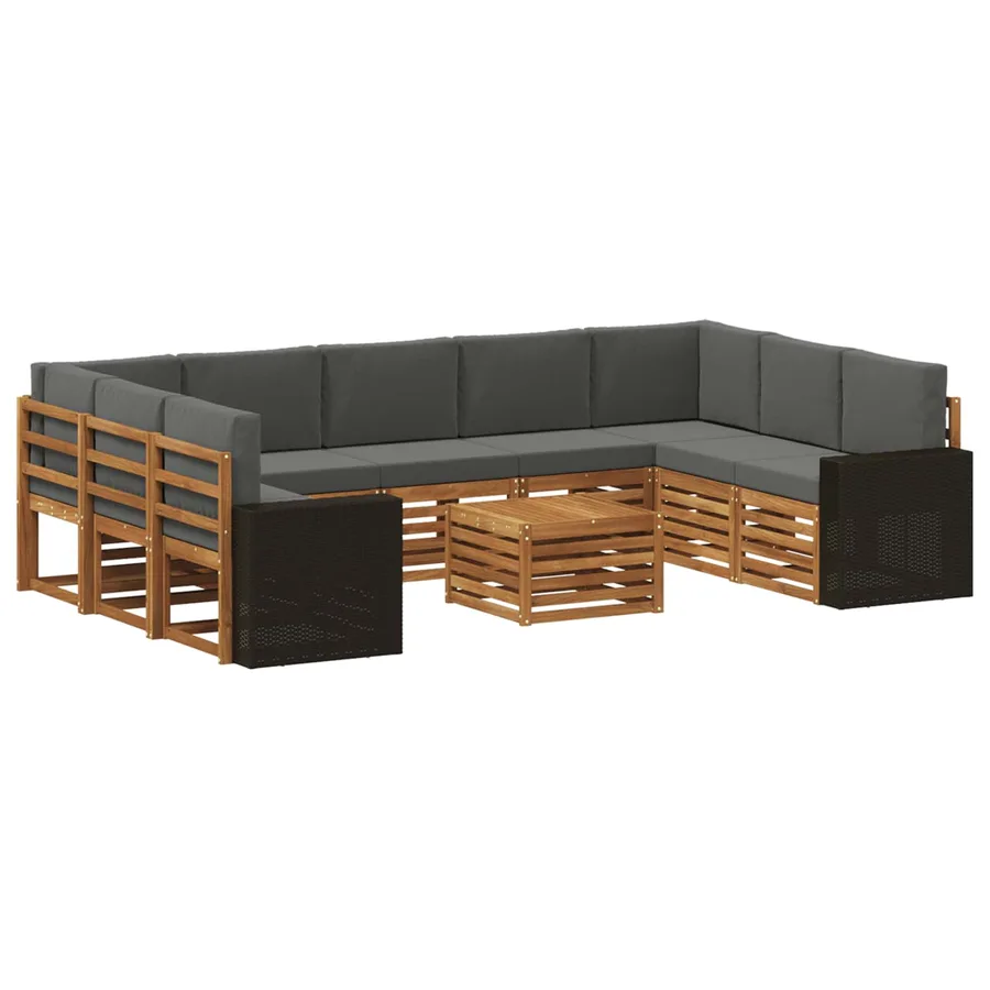 Ensembles de canapés avec coussin 10 pcs Naturel et Anthracite - 2