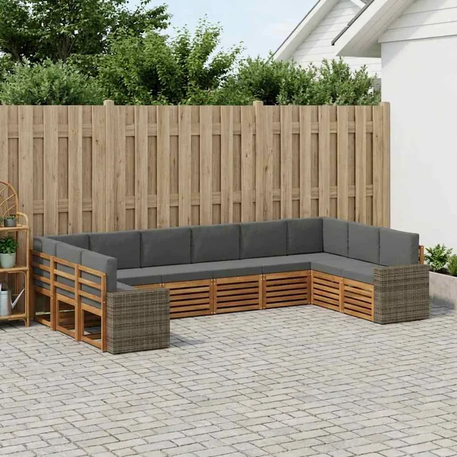 Ensemble de canapés d'extérieur 10 pcs Naturel et Anthracite