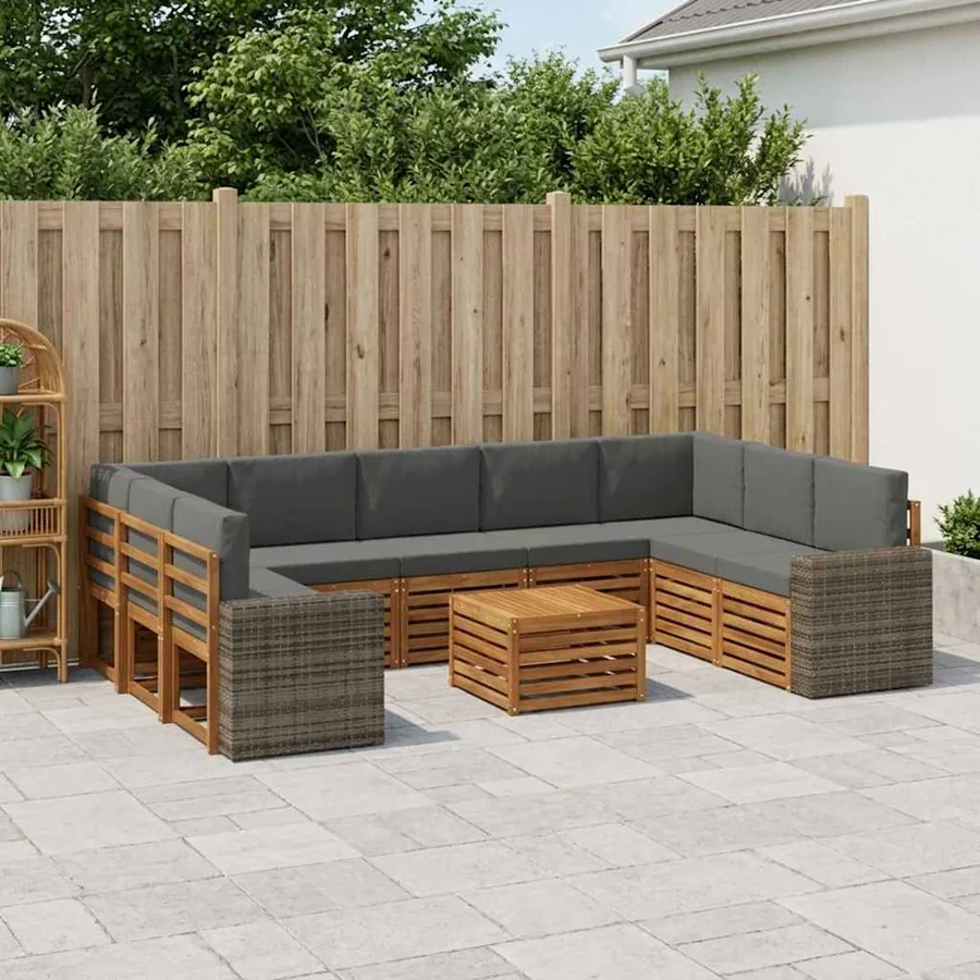 Ensembles de canapés avec coussin 10 pcs Naturel et Anthracite