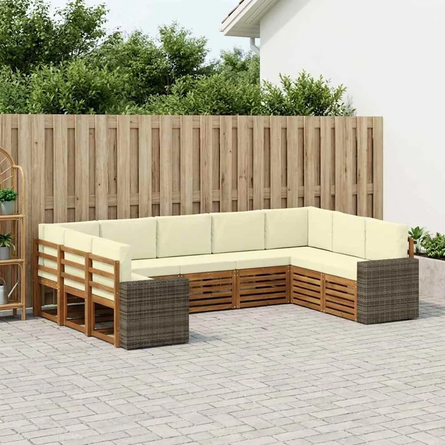 Ensemble de canapé d'angle 9 pcs Naturel et Crème Polyester